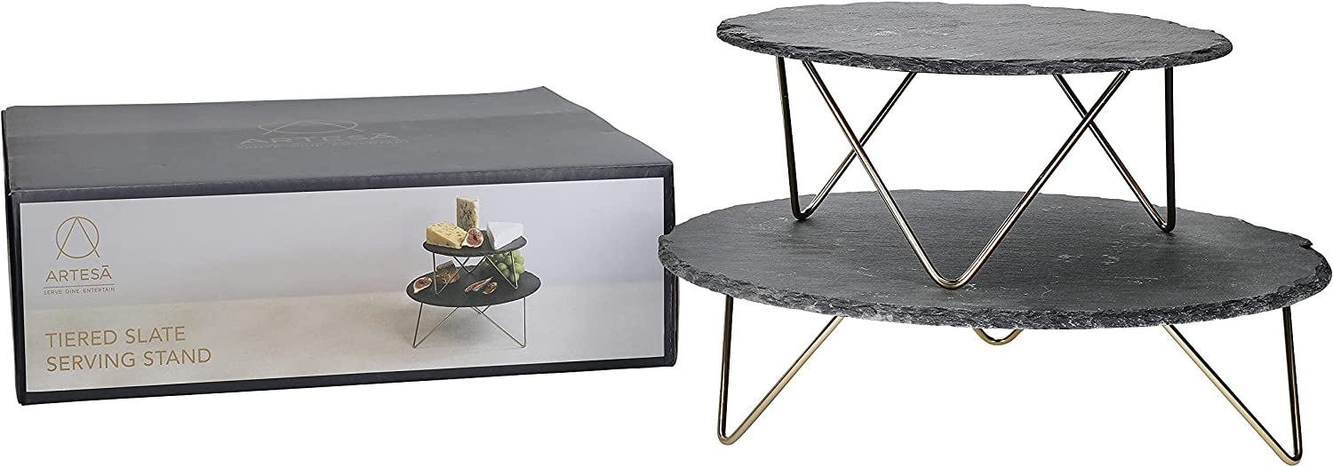 Artesa Artesà Multi-Tier Serving Plate, 2 Round Slate Serving Stands with Raised Metal Legs, for Tea Hours, Cheese, Cakes, Sandwiches and More, 30.5 x 30.5 x 24 cm Artesa Artesà Multi-Tier Serving Plate, 2 Round Slate Serving Stands with Raised Metal Legs, for Tea Hours, Cheese, Cakes, Sandwiches and More, 30.5 x 30.5 x 24 cm