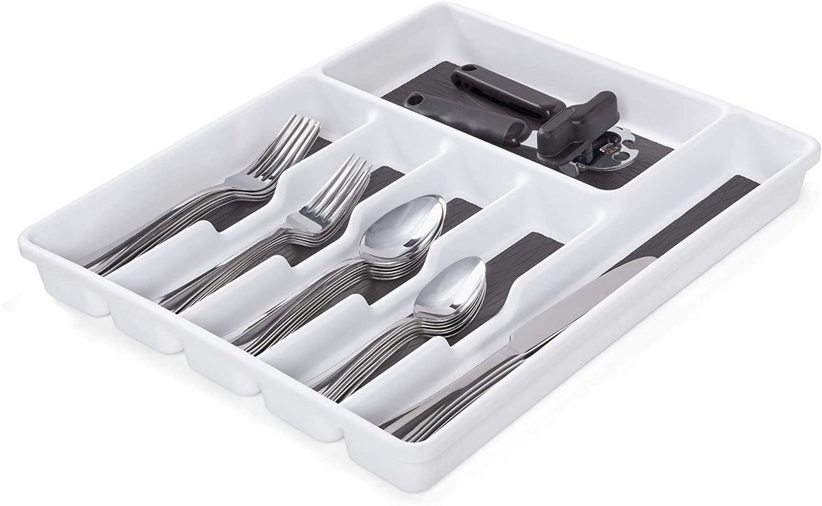 Copco Basics 6 Compartment Drawer Organizer, 15.7-Inch, White and Charcoal Gray