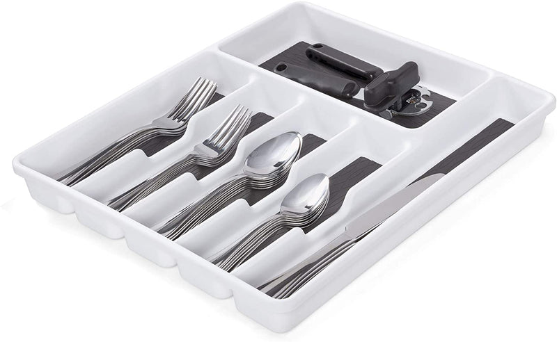 Copco Basics 6 Compartment Drawer Organizer, 15.7-Inch, White and Charcoal Gray