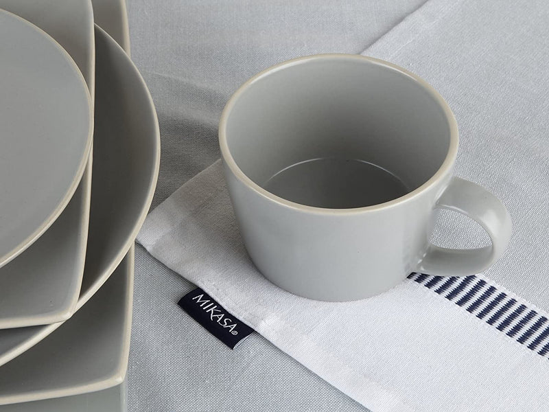 MIKASA Gourmet Basics - Coffee Cup and Saucer, Stoneware, Matte Gray