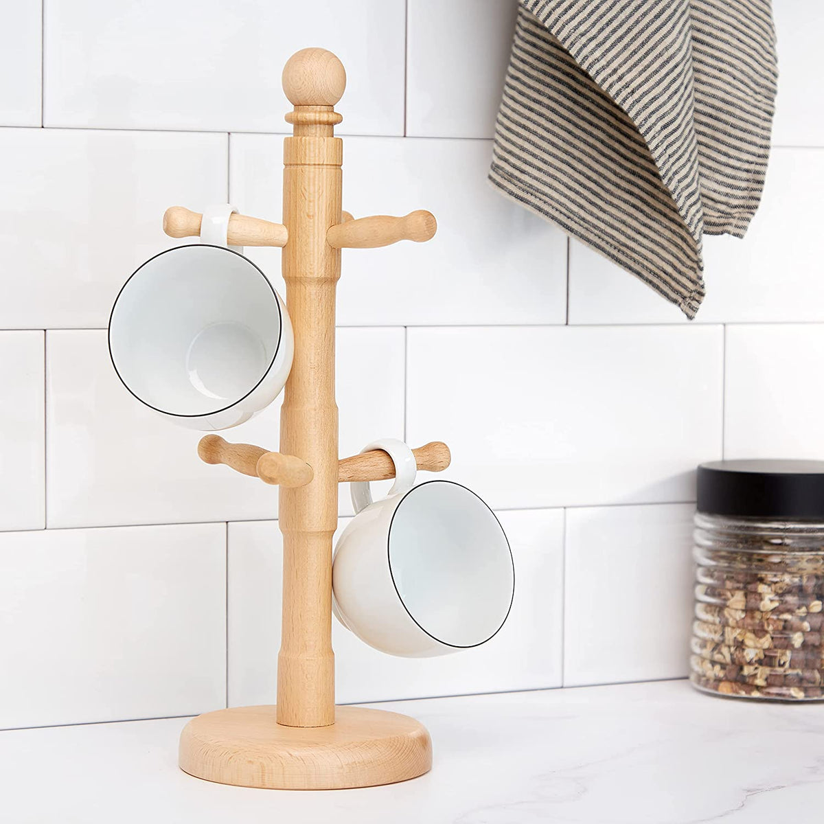 Kitchen Craft Beech Wood 6-Hook Mug Tree