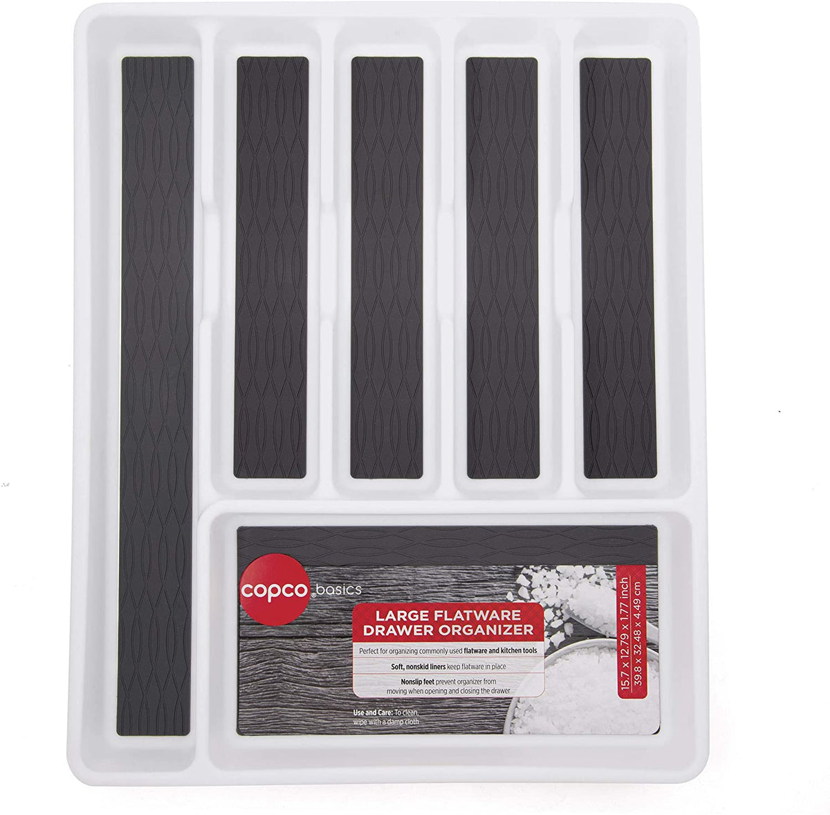 Copco Basics 6 Compartment Drawer Organizer, 15.7-Inch, White and Charcoal Gray