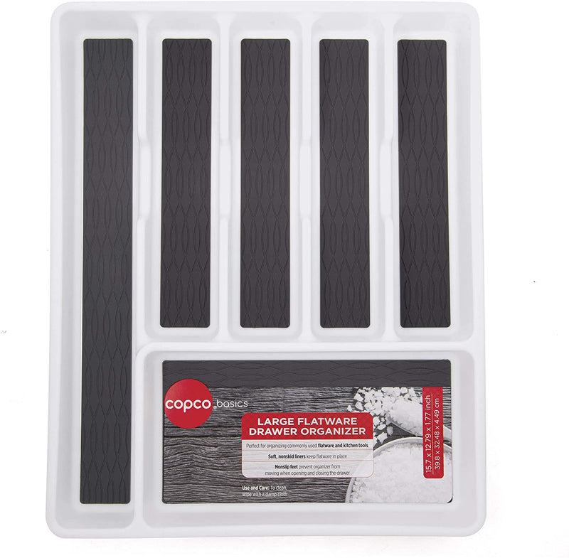 Copco Basics 6 Compartment Drawer Organizer, 15.7-Inch, White and Charcoal Gray