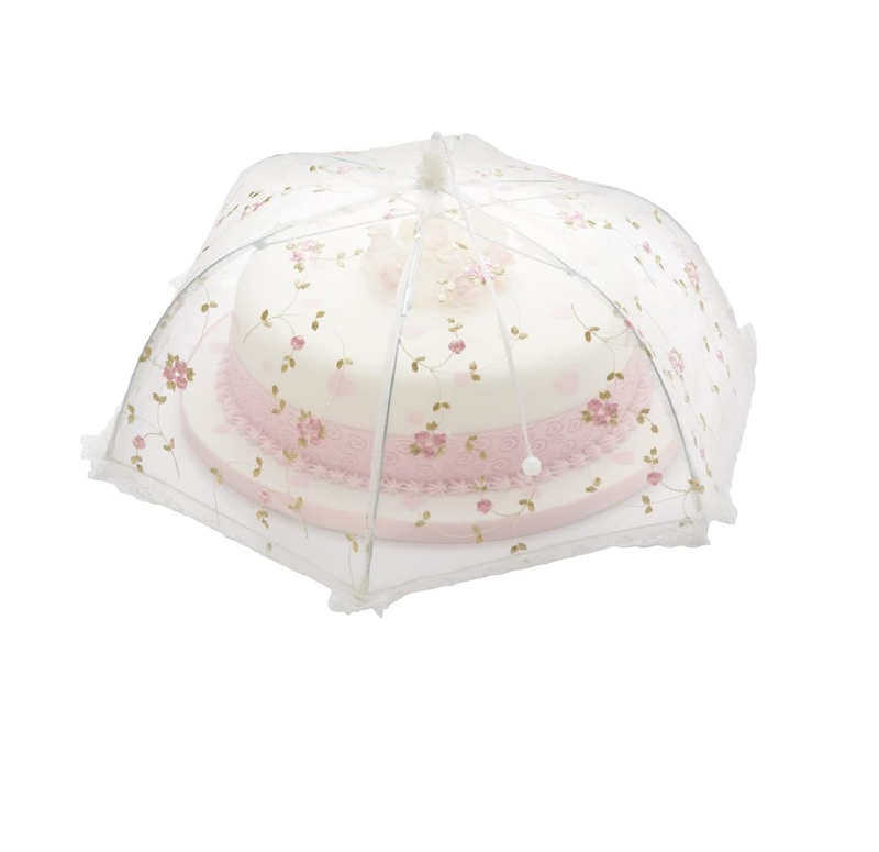 KitchenCraft Collapsible Cake Cover Mesh, 41 cm Pop Up Net Food Protector Umbrella with Vintage Rose Design