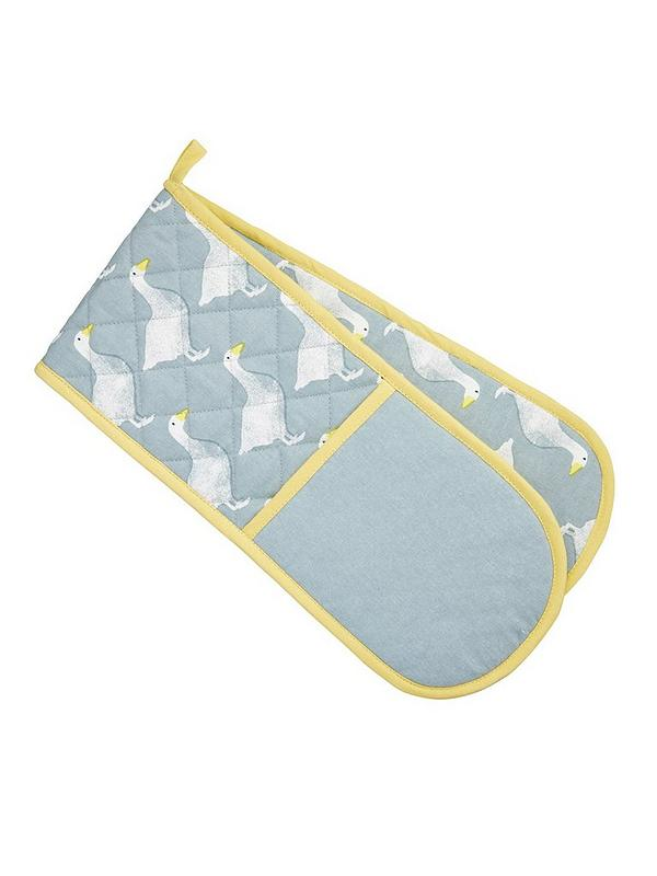 KitchenCraft 100% Cotton 'Goose' Animal-Themed Double Oven Gloves, 86 x 18 cm (34" x 7") - Grey / White
