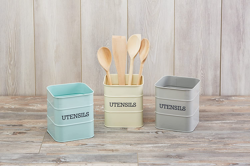 KitchenCraft Living Nostalgia Metal Kitchen Utensil Holder, 15 x 16 cm - Antique Cream