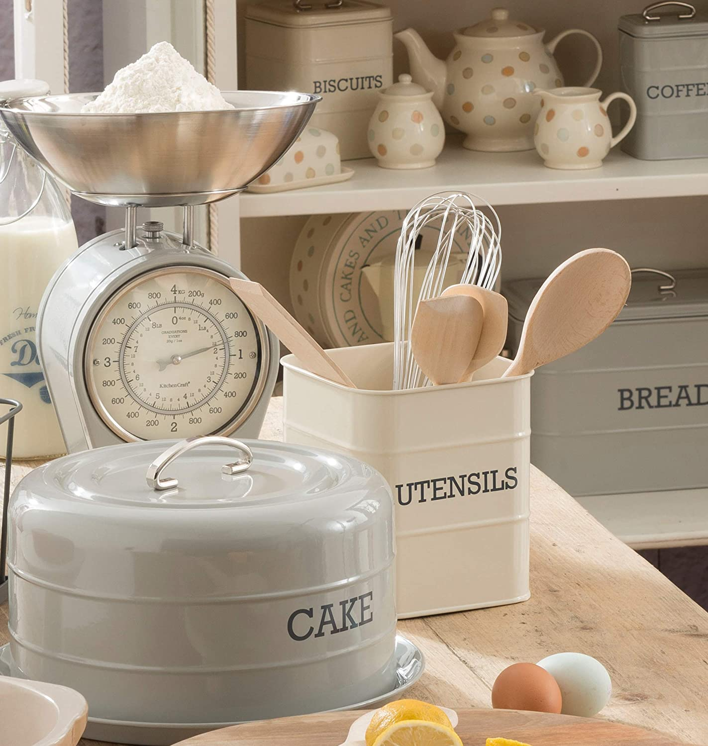 KitchenCraft Living Nostalgia Utensils Tin, Grey, 14.5 x 16 cm
