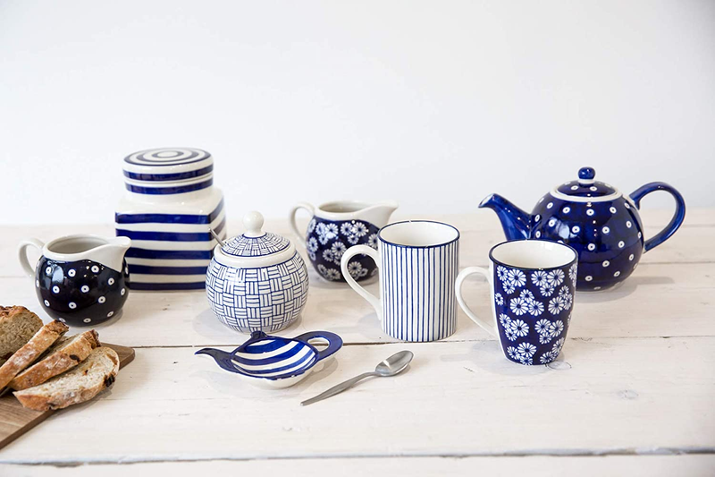 London Pottery Out of the Blue Milk Jug and Sugar Bowl Set with Circles Design, Stoneware, White / Blue, 2 Pieces