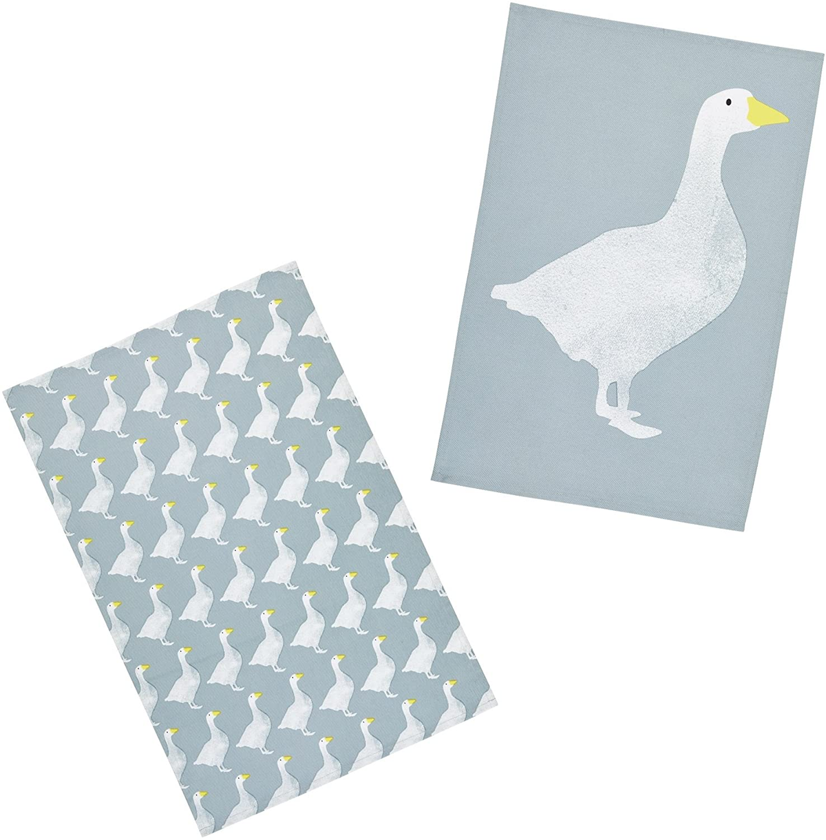 KitchenCraft 'Goose' 100% Cotton Printed Bird Tea Towels, 70 x 47 cm - Grey / White (Set of 2)