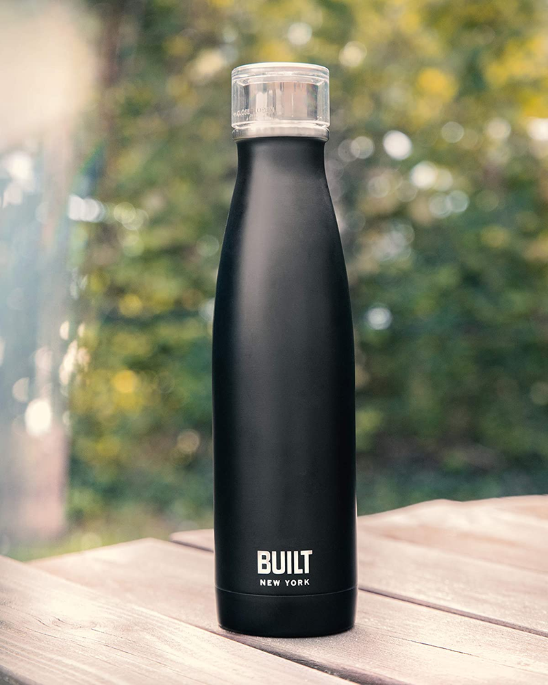 BUILT Perfect Seal Insulated Stainless Steel Water Bottle/Thermal Flask with Leakproof Cap, 480 ml (17 fl oz) - Matte Black