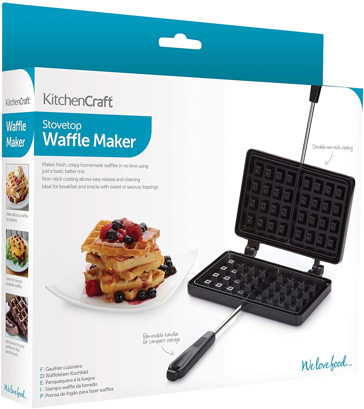 KitchenCraft KCWAFFLENS Stove Top Waffle Iron with Non Stick Coating, Black