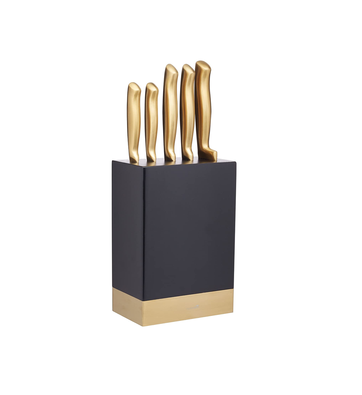KitchenCraft MasterClass Brass-Coloured Stainless Steel Knife Set and Knife Block, Brass/Black, 5-Piece
