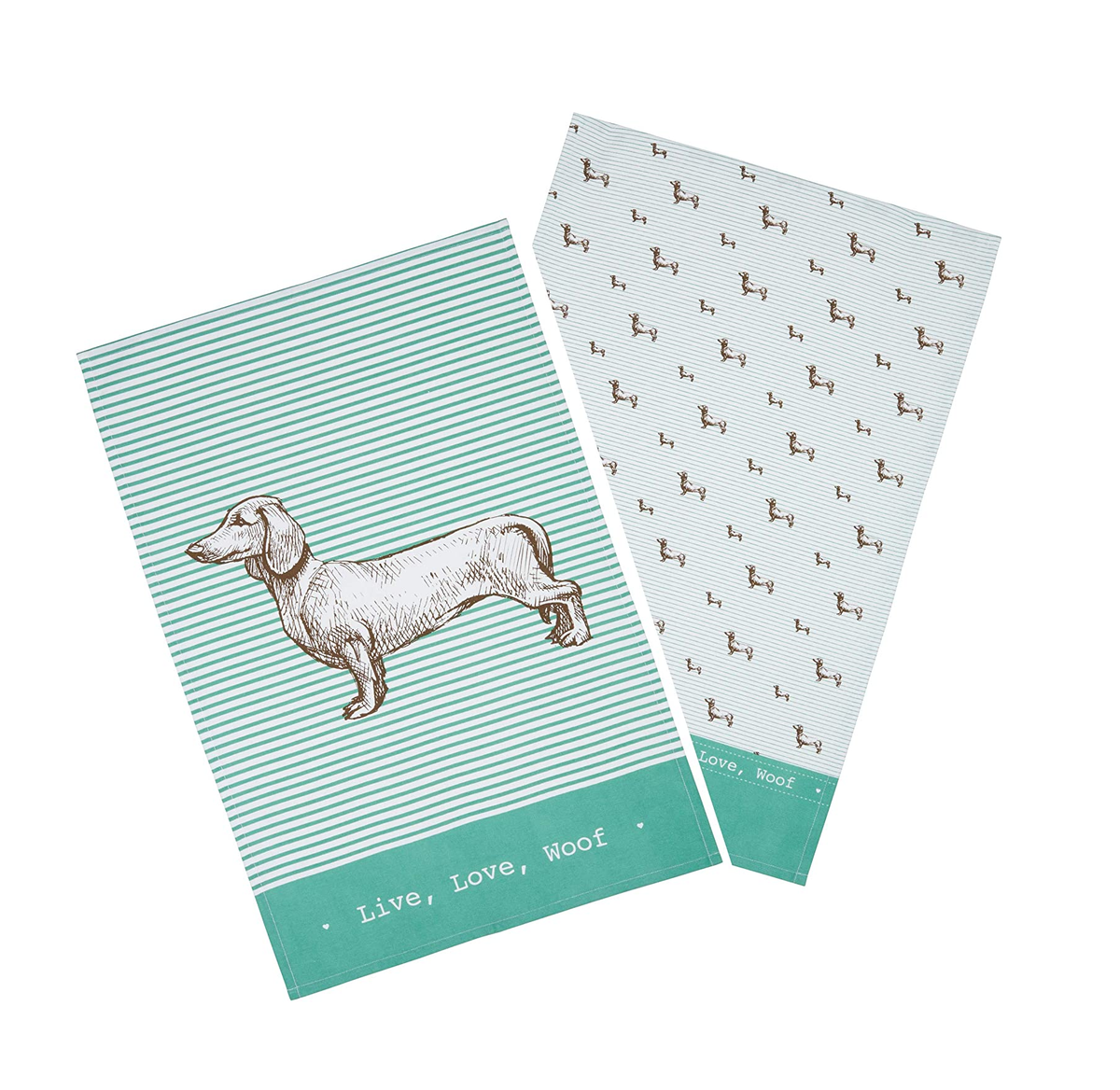 KitchenCraft Tea Towels Set, White/Sage Green, Pack of 2