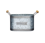 KitchenCraft INDUTENHLD Industrial Kitchen Galvanised Steel Utensil Holder, 27.5 x 11 x 17 cm (11" x 4.5" x 6.5"), Grey/Brown