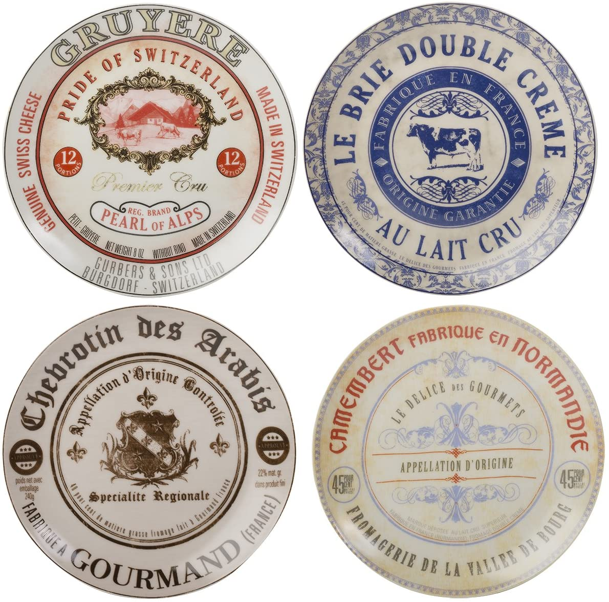 “Gourmet Cheese” Set of 4 Ceramic Side Plates, 19.1 cm (7½")