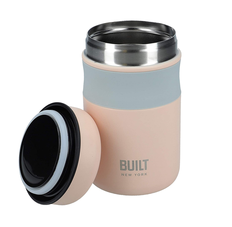 BUILT Double Wall Vacuum Insulated Food Flask for Hot and Cold Foods, Stainless Steel, Pale Pink, 490 ml
