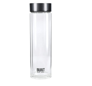 Built Tiempo Insulated Glass Water Bottle, BPA Free Borosilicate Glass / Stainless Steel Flask, Charcoal, 450ml