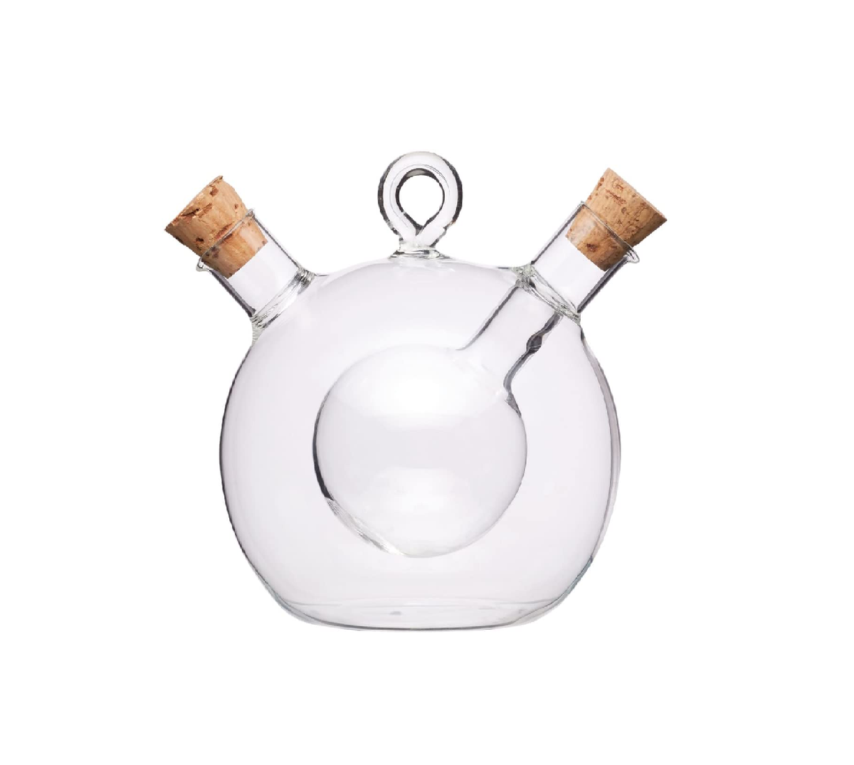 KitchenCraft World of Flavours 2-in-1 Round Olive Oil Dispenser and Vinegar Bottle - Clear Glass