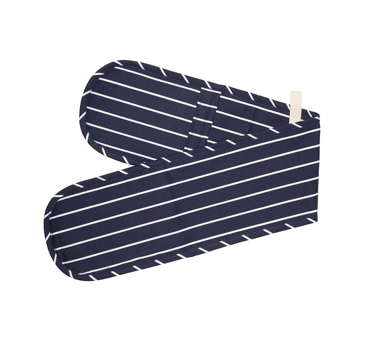 KitchenCraft Double Oven Gloves with 'Butcher's Stripe' Design, Cotton/Polyester, Navy Blue/White, 87 x 18.5 cm