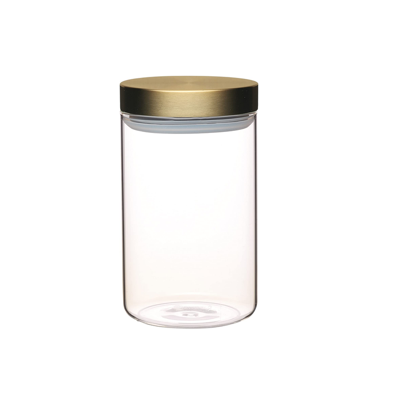 KitchenCraft MasterClass Airtight Glass Food Storage Jar with Brass Lid, Transparent, 1 L (1.75 Pints)