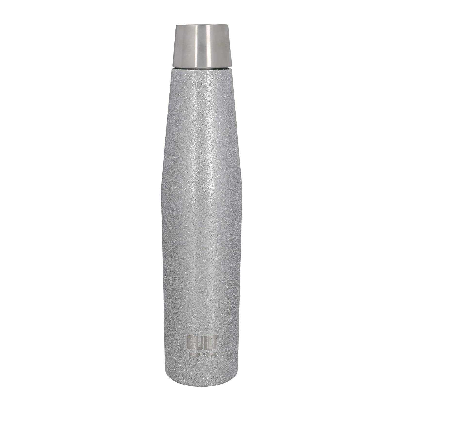 BUILT Apex Insulated Water Bottle w/ Leakproof Perfect Seal Lid, Sweatproof 100 percent Reusable BPA Free 18/10 Stainless Steel Flask, Silver Glitter, 540ml