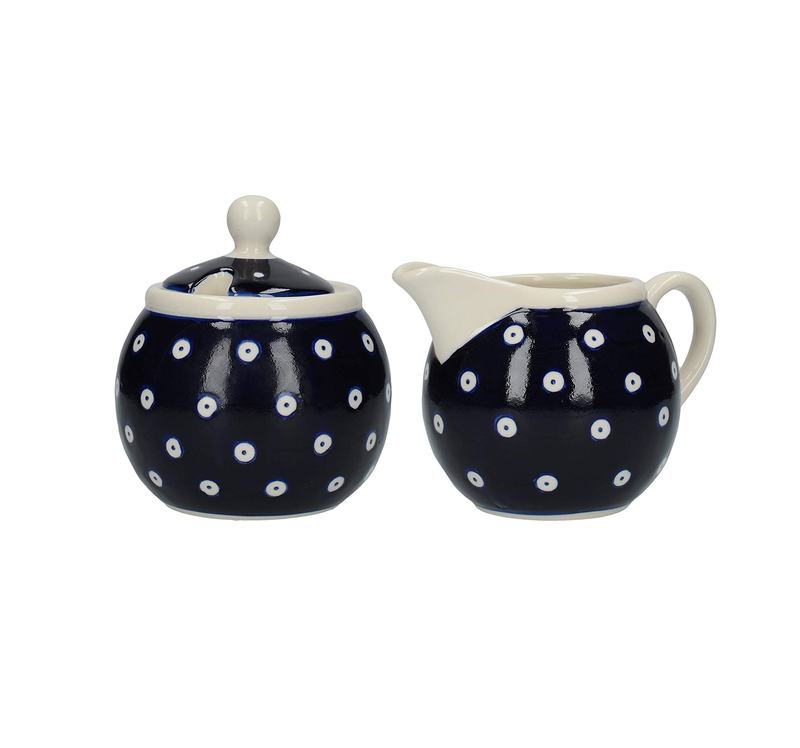 London Pottery Out of the Blue Milk Jug and Sugar Bowl Set with Circles Design, Stoneware, White / Blue, 2 Pieces