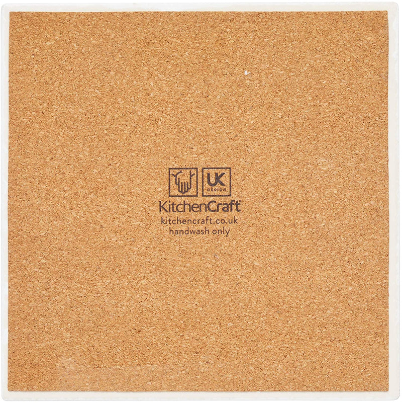 KitchenCraft KCTRIVFH Cork Backed Ceramic Coaster, Blue/White