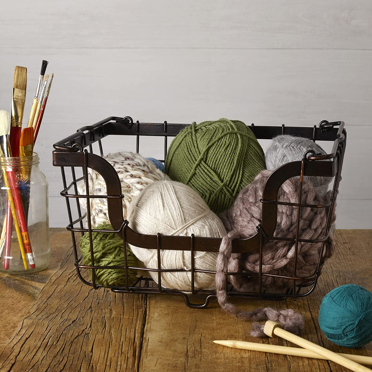Gourmet Basics by Mikasa General Store Stacking/Nesting Metal Basket, Antique Black -