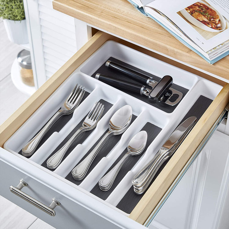 Copco Basics 6 Compartment Drawer Organizer, 15.7-Inch, White and Charcoal Gray