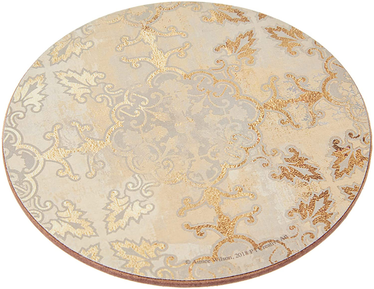 Creative Tops C000279 Cork-Backed Coasters Set with Printed 'Gold Impressions' Design, Round, Gold / Grey, 12 cm, Set of 4