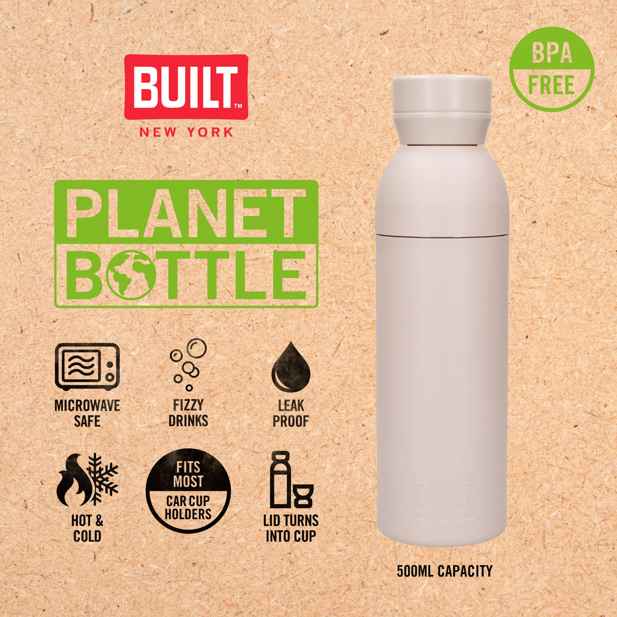 BUILT Planet Bottle - Natural Sand (500 ml)