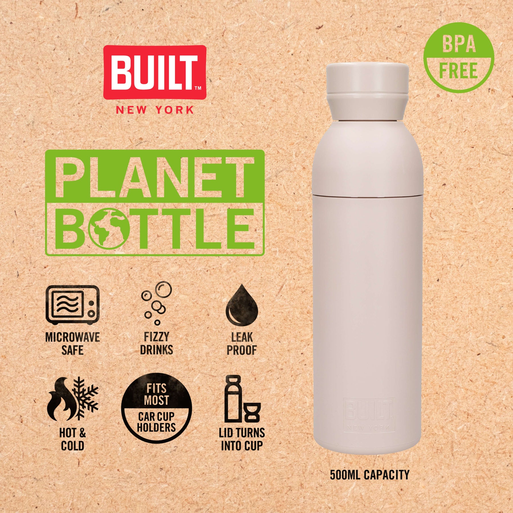 BUILT Planet Bottle - Natural Sand (500 ml) BUILT Planet Bottle - Natural Sand (500 ml)