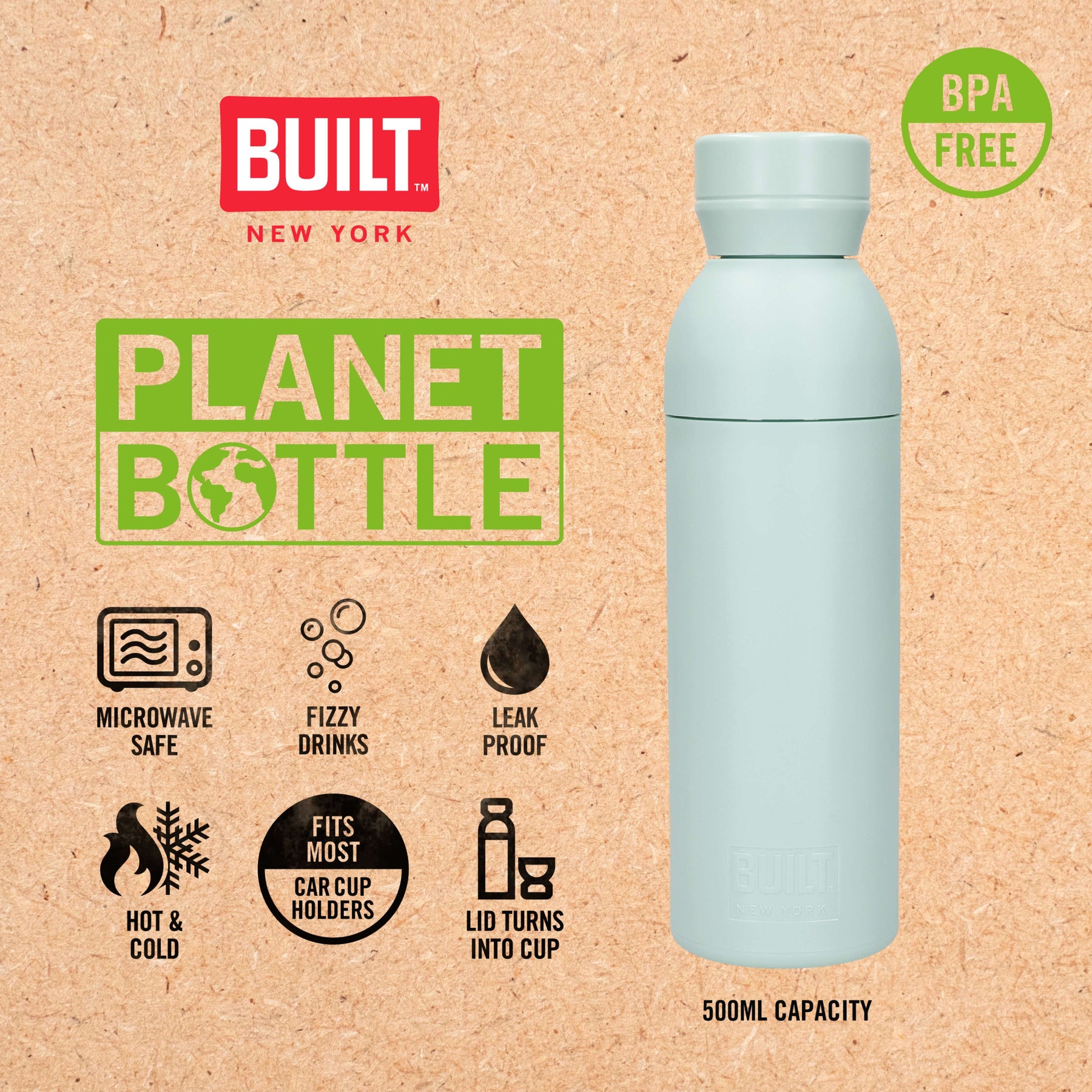 BUILT Planet Bottle - Green (500 ml) BUILT Planet Bottle - Green (500 ml)