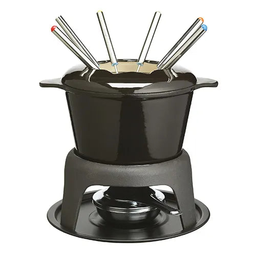 MasterClass Cast Iron Enamelled Black Fondue Set