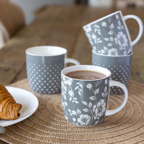 Kitchen Craft Barrel Mug Set Of 4 Grey Dot Floral
