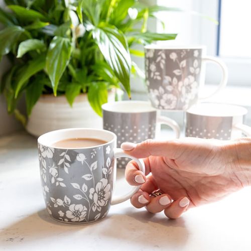 Kitchen Craft Barrel Mug Set Of 4 Grey Dot Floral