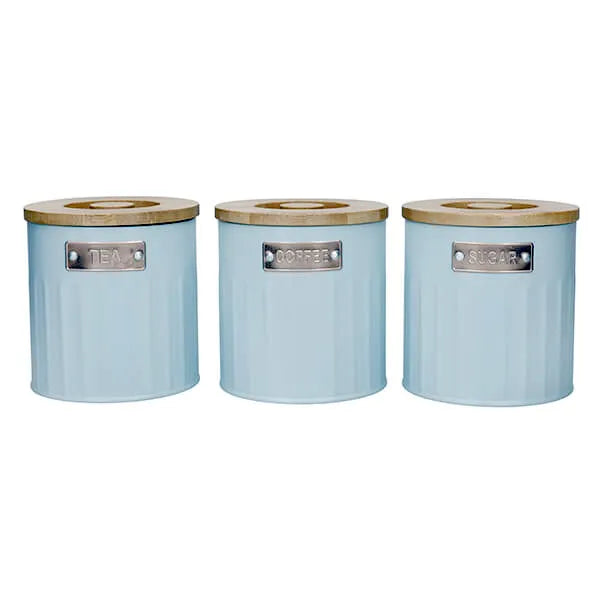 KitchenCraft Light Blue Tea, Coffee & Sugar Canister Set – Set of 3 (1 L each)