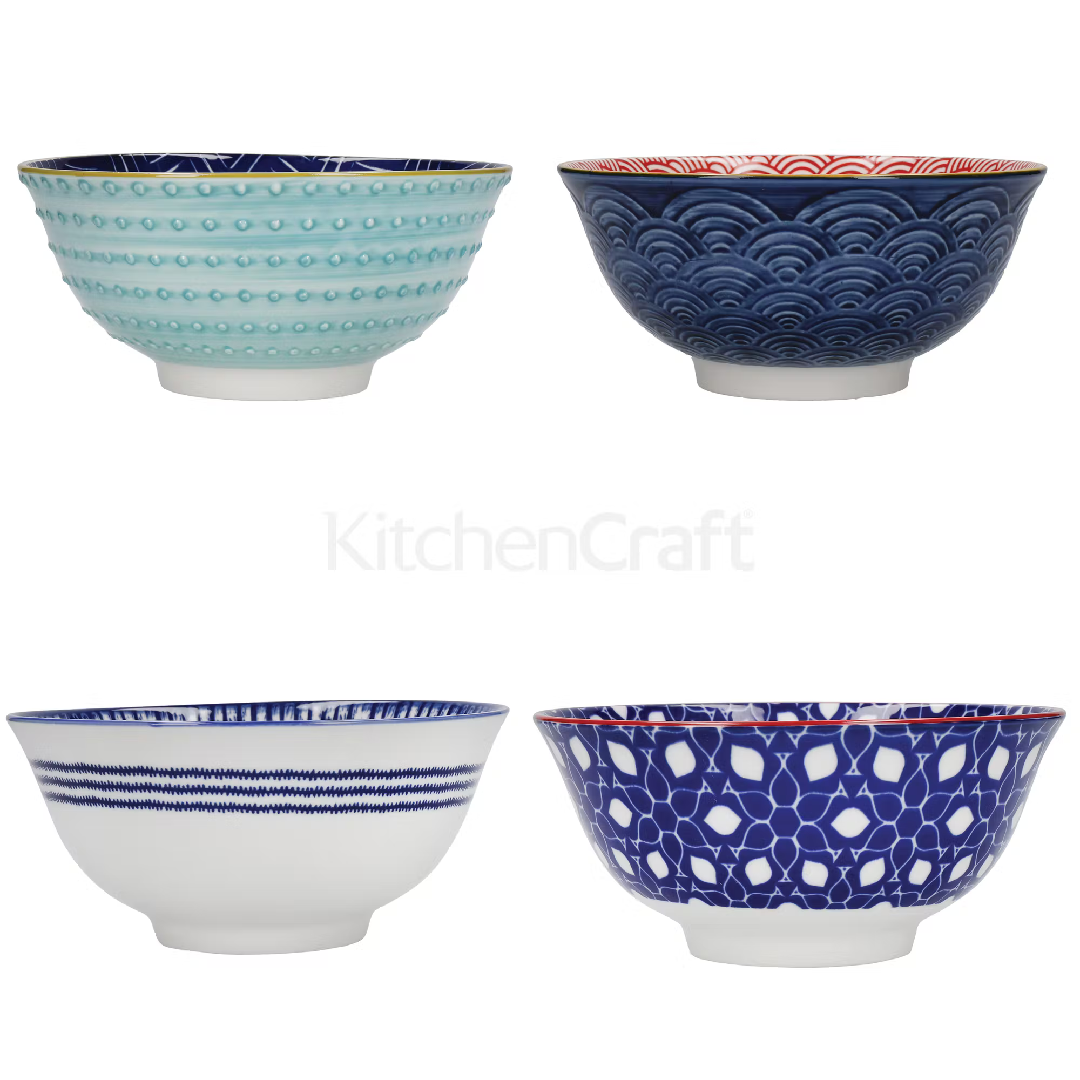 KitchenCraft Bowls, Set of 4, 'Blues' Design