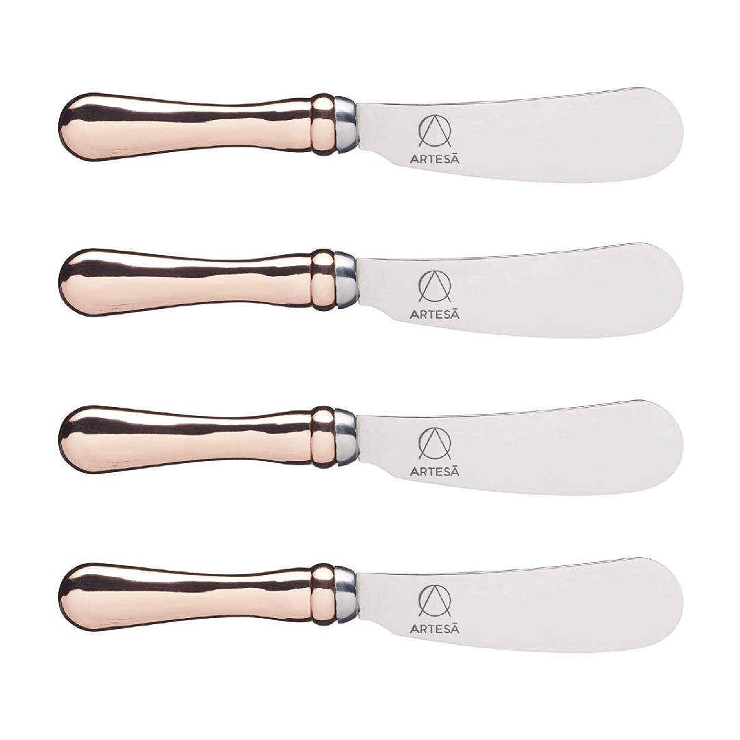 MasterClass ARTBUTKNPK4 Artesà Butter Knife Set with Rose Gold-Effect Handles-12 cm (Pack of 4), Stainless Steel, Multi/Colour, 0.3 x 1.7 x 12 cm