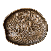 Artesà Oval Serving Platter, Rustic Embossed Metal Plate with Leopard Design, 24 x 21cm