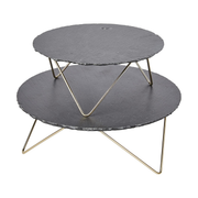 Artesà Multi-Tier Serving Plate, 2 Round Slate Serving Stands with Raised Metal Legs, for Tea Hours, Cheese, Cakes, Sandwiches and More, 30.5 x 30.5 x 24 cm