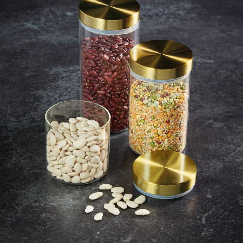 MasterClass Airtight Small Glass Food Storage Jar with Brass Lid