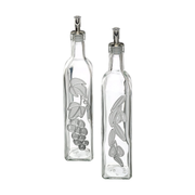 KitchenCraft World of Flavours Decorated Glass Oil and Vinegar Bottles, 500 ml & Stainless Steel Mini Kitchen/Hip Flask Funnel, 5.5 cm (2")