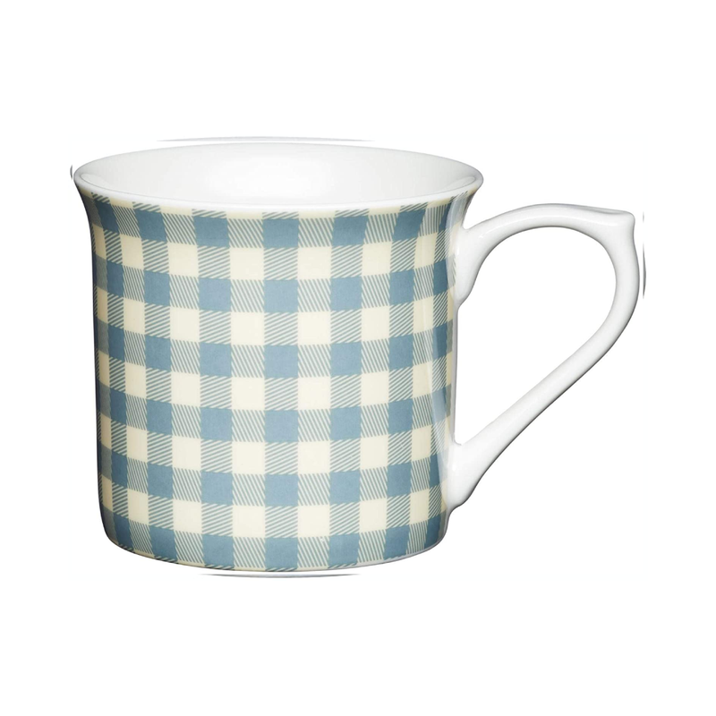 KitchenCraft China 300ml Fluted Mug, Blue Gingham
