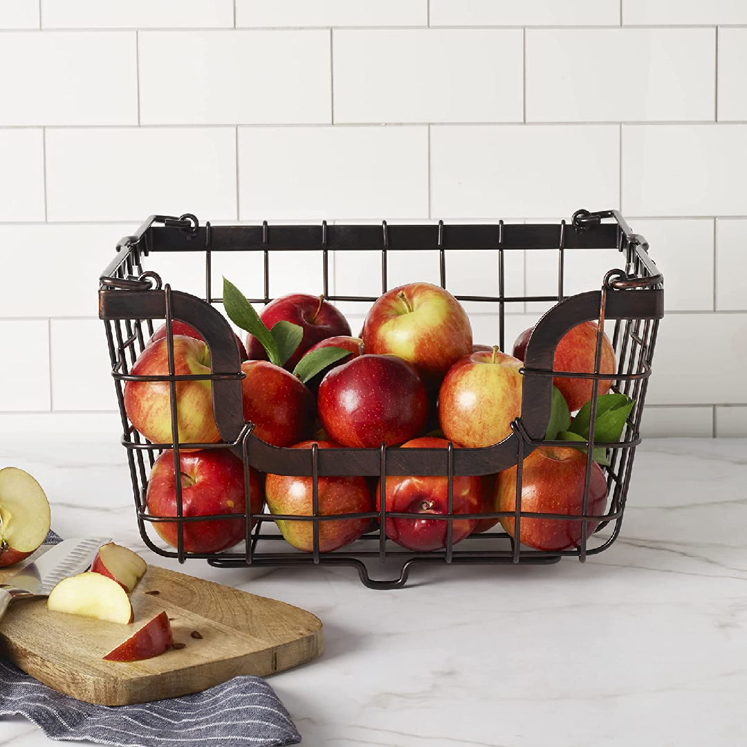 Gourmet Basics by Mikasa General Store Stacking/Nesting Metal Basket, Antique Black -