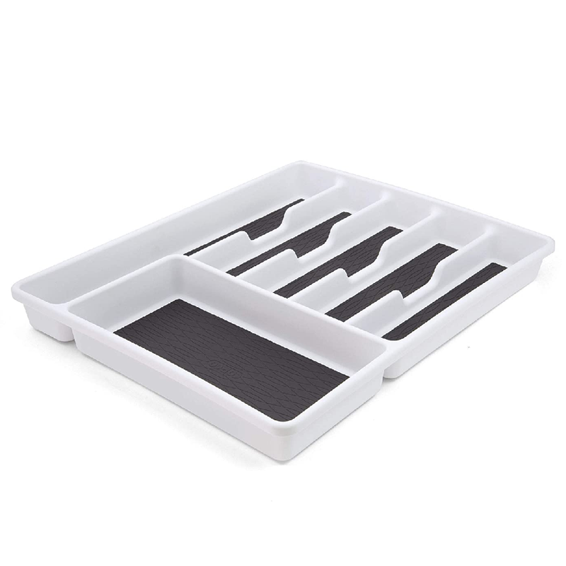 Copco Basics 6 Compartment Drawer Organizer, 15.7-Inch, White and Charcoal Gray