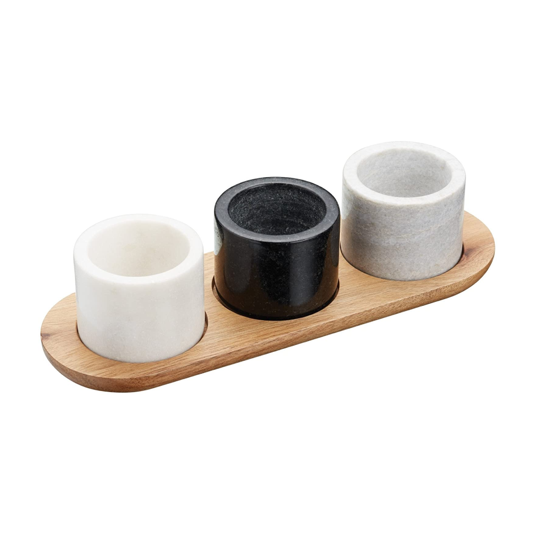 Artesa Serving Bowls/Sauce Pots and Tray (4-Piece Set), Marble, White/Grey/Black, 30 x 10 x 7.5 cm