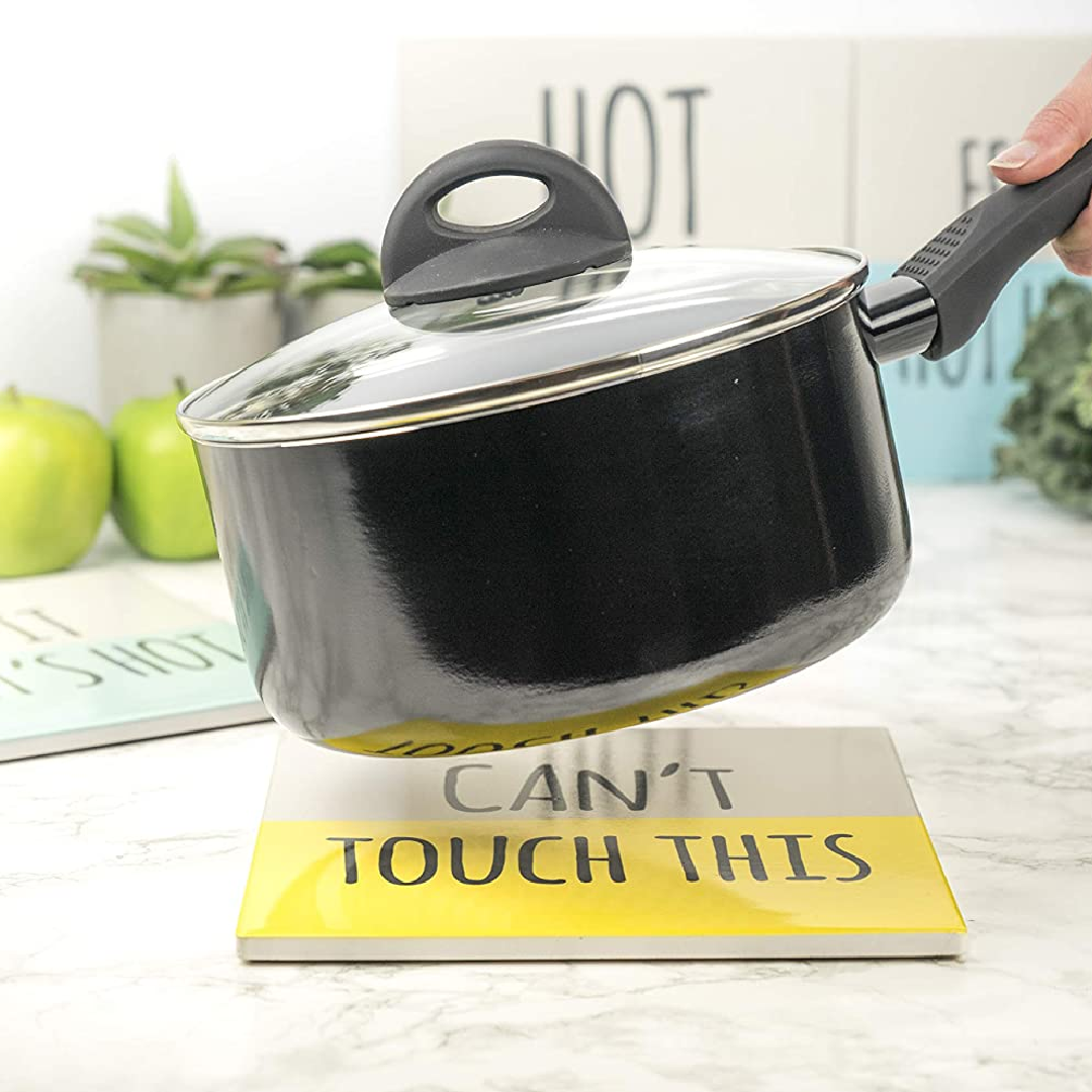 KitchenCraft kctrivctt Funny Can 't Touch This Ceramic Coaster Square [Query] 20 x 20 cm (20.3 cm), Yellow/White