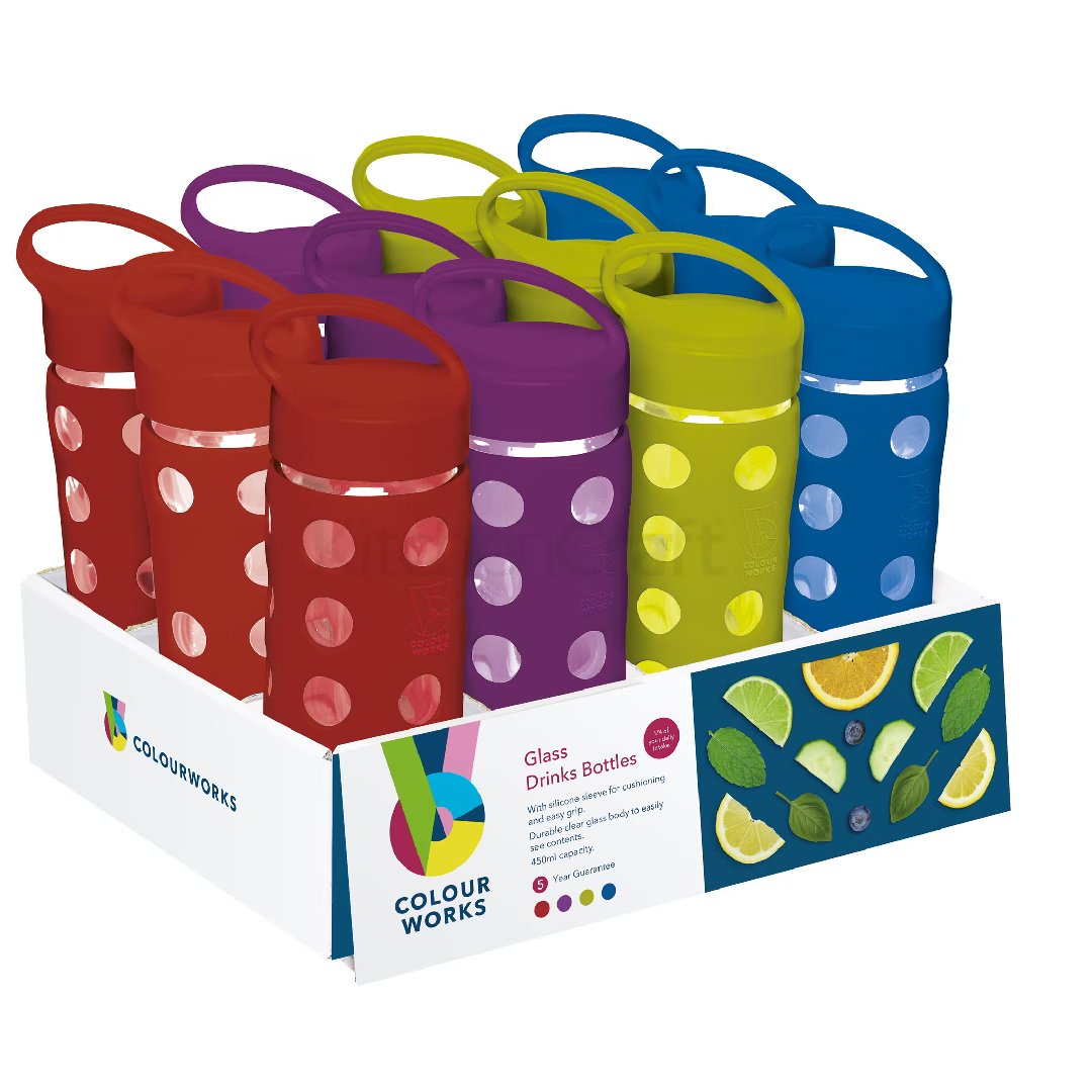 Colourworks Display of 12 450ml Glass Drinks Bottles