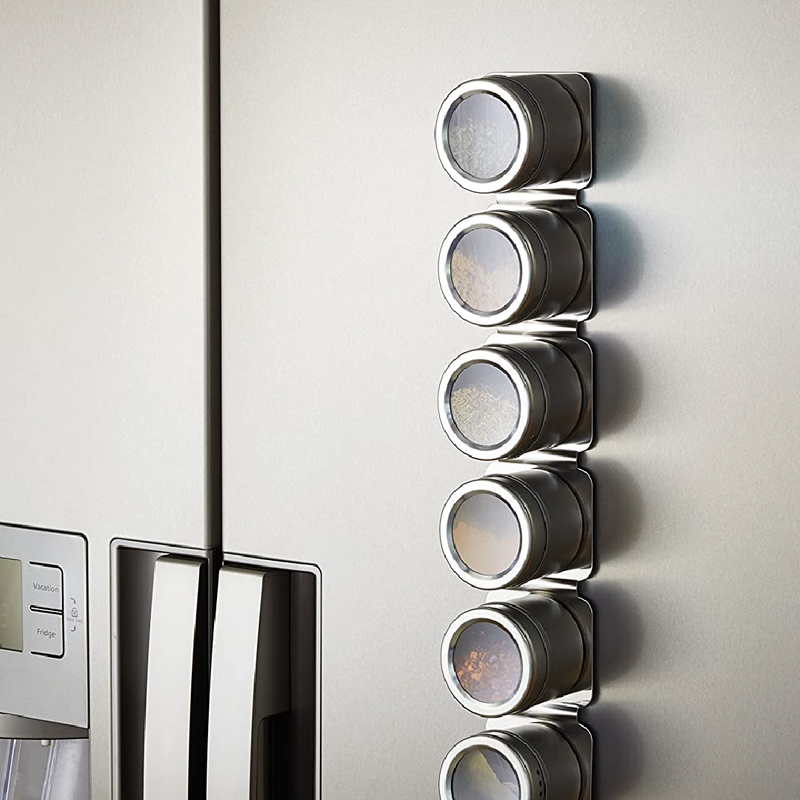 MasterClass MCSRSS6PC Magnetic/Wall Mounted Spice Rack, Fittings Included, 9 x 12 x 16 cm, Metal, Silver